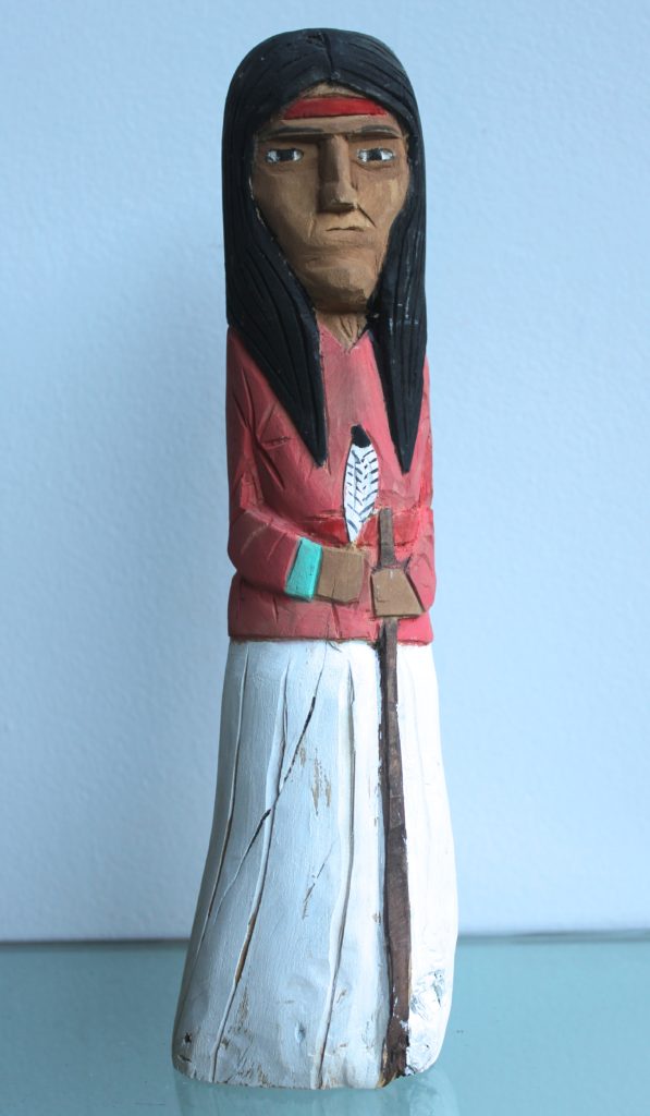 Carved Wooden Navajo Figure with Feather